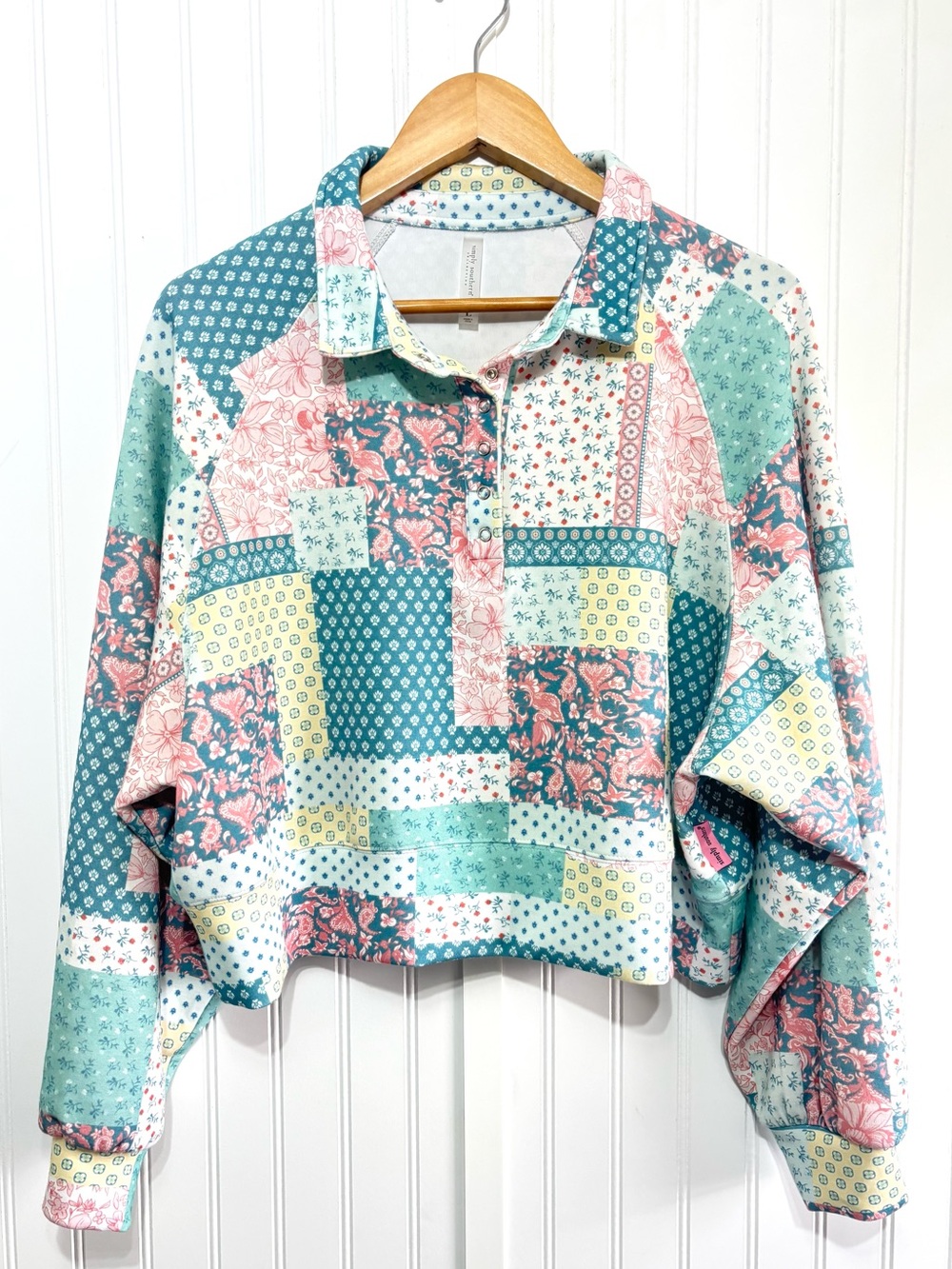 Simply Southern Luxe Patchwork Floral Pullover Top Cottagecore Size L